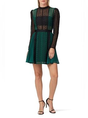 Self-Portrait Green Lace Mini Dress, Cocktail Dress, Size 4